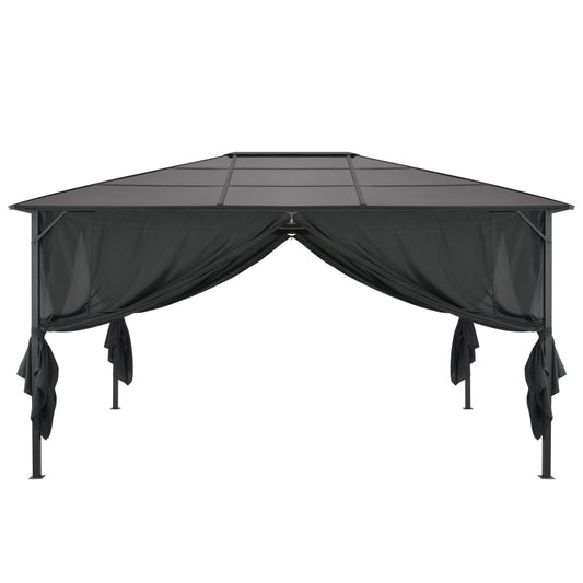 Gartenpavillon mit Vorhang Aluminium 4×3×2,6 m  Schwarz
