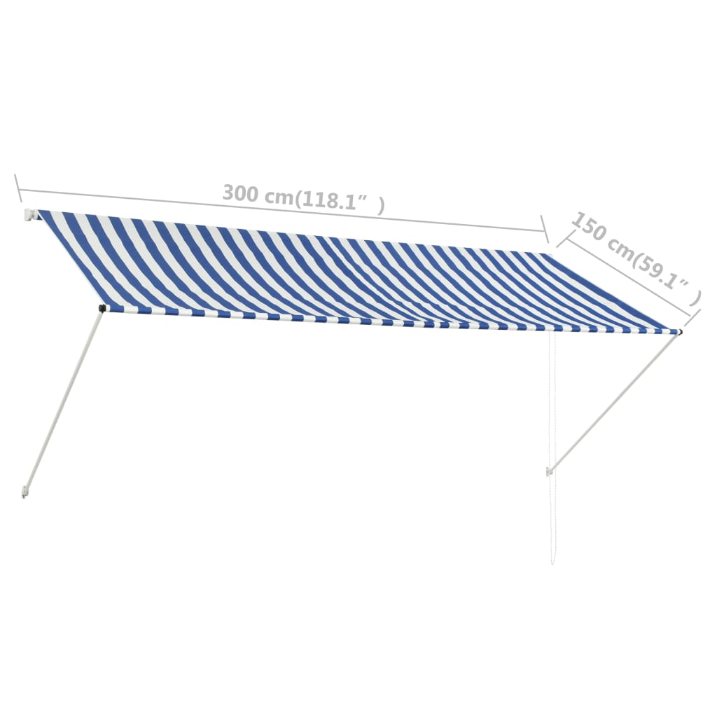 Udtrækkeligt Markise 300×150 cm Blå og Hvid