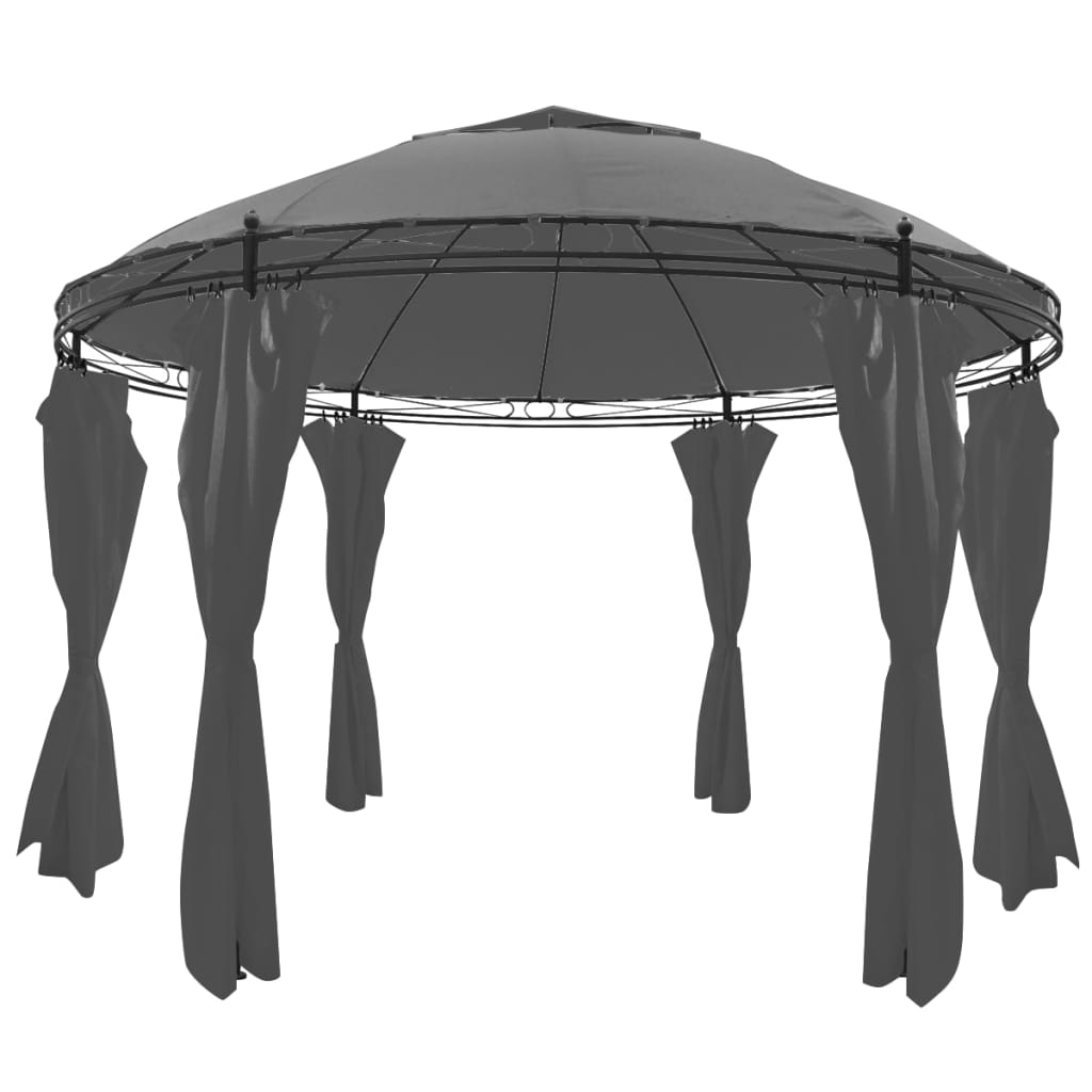 Havepavillon med Gardiner Rund 3,5x2,7 m Antracit