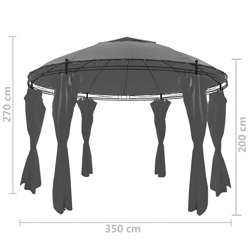 Havepavillon med Gardiner Rund 3,5x2,7 m Antracit