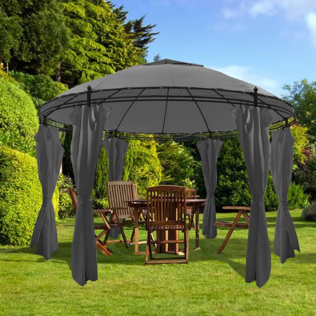Havepavillon med Gardiner Rund 3,5x2,7 m Antracit