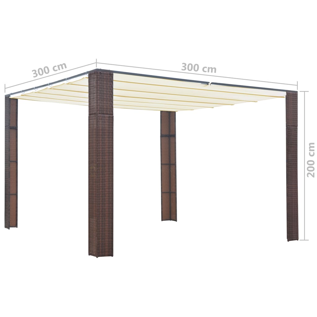 Pavillon med tag polyrattan 300x300x200 cm brun og cremefarvet