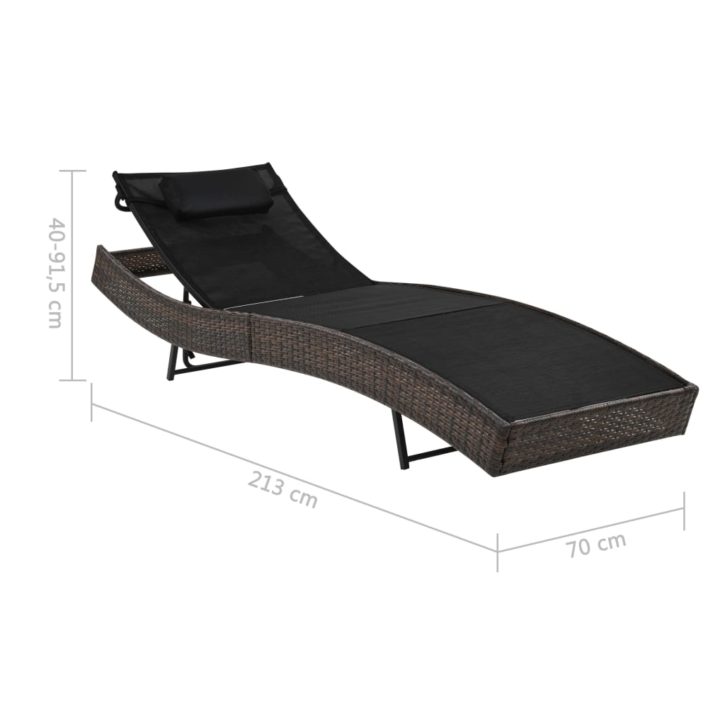 Solseng med pude polyrattan brun