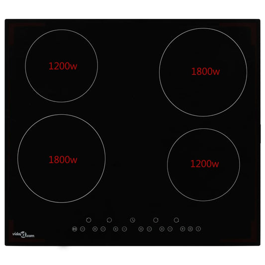 Glaskeramik-Kochfeld mit 4 Platten Touch Control 6000 W