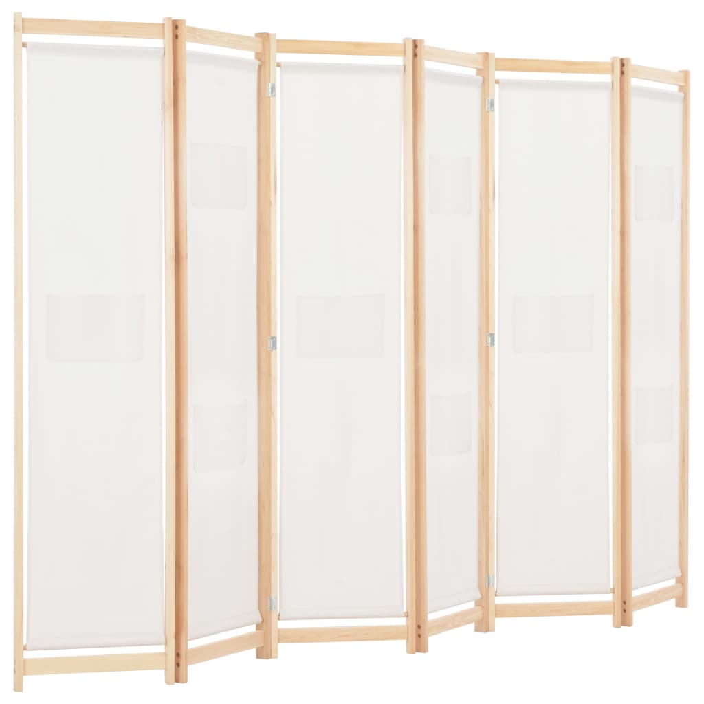 6-teiliger Raumteiler Cremeweiß 240 x 170 x 4 cm Stoff