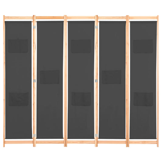 5-teiliger Raumteiler Grau 200 x 170 x 4 cm Stoff