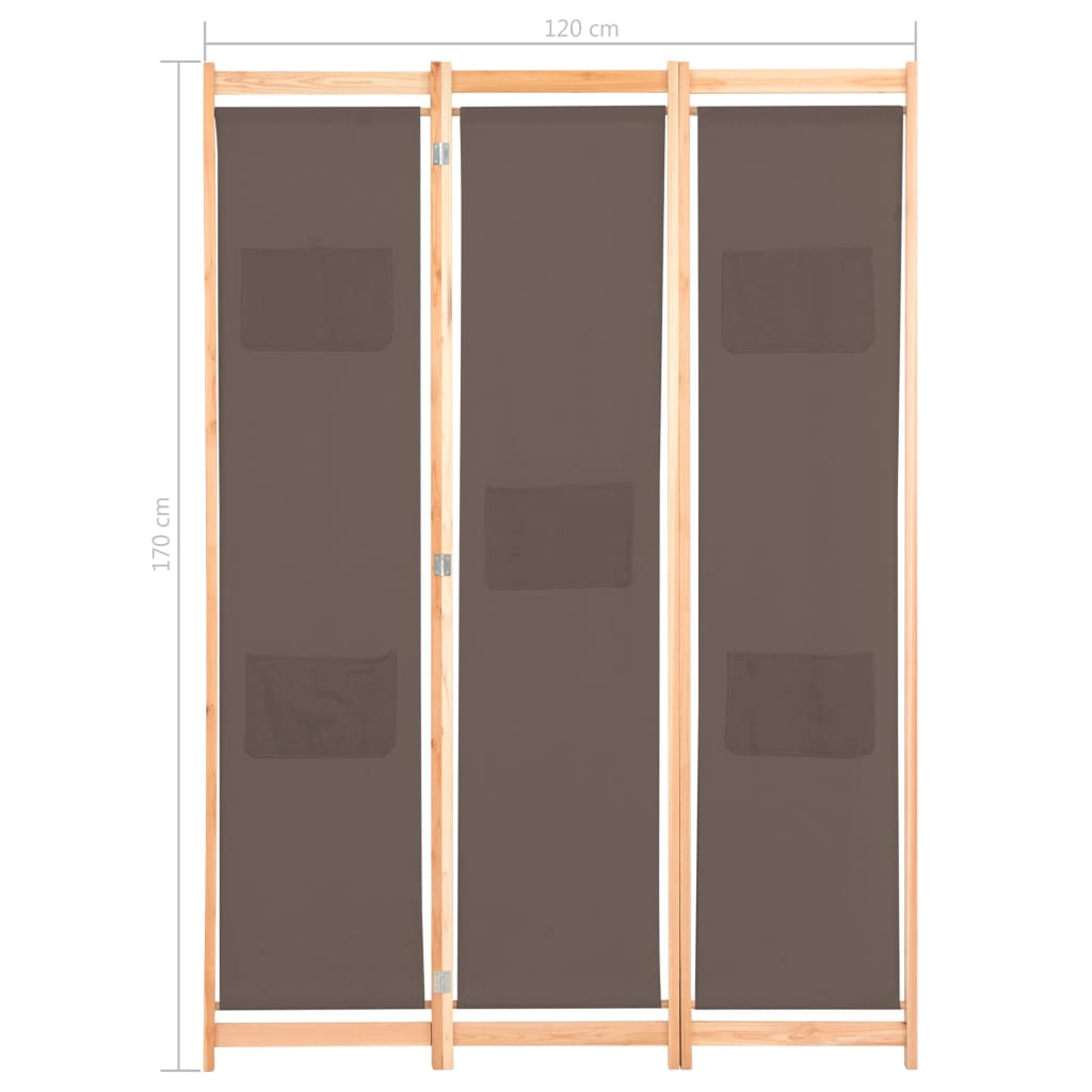 3-delt rumdeler brun 120 x 170 x 4 cm stof