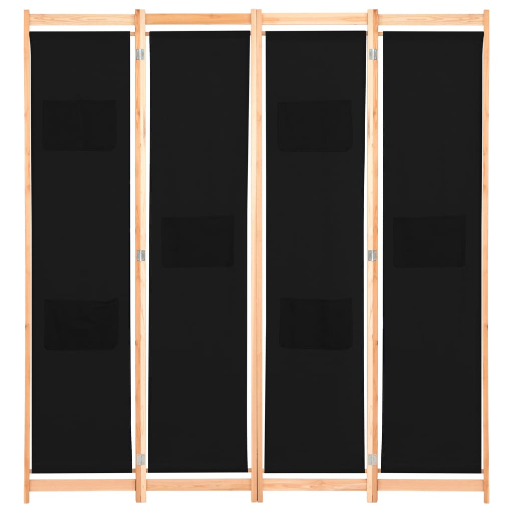 4-delt rumdeler sort 160 x 170 x 4 cm stof