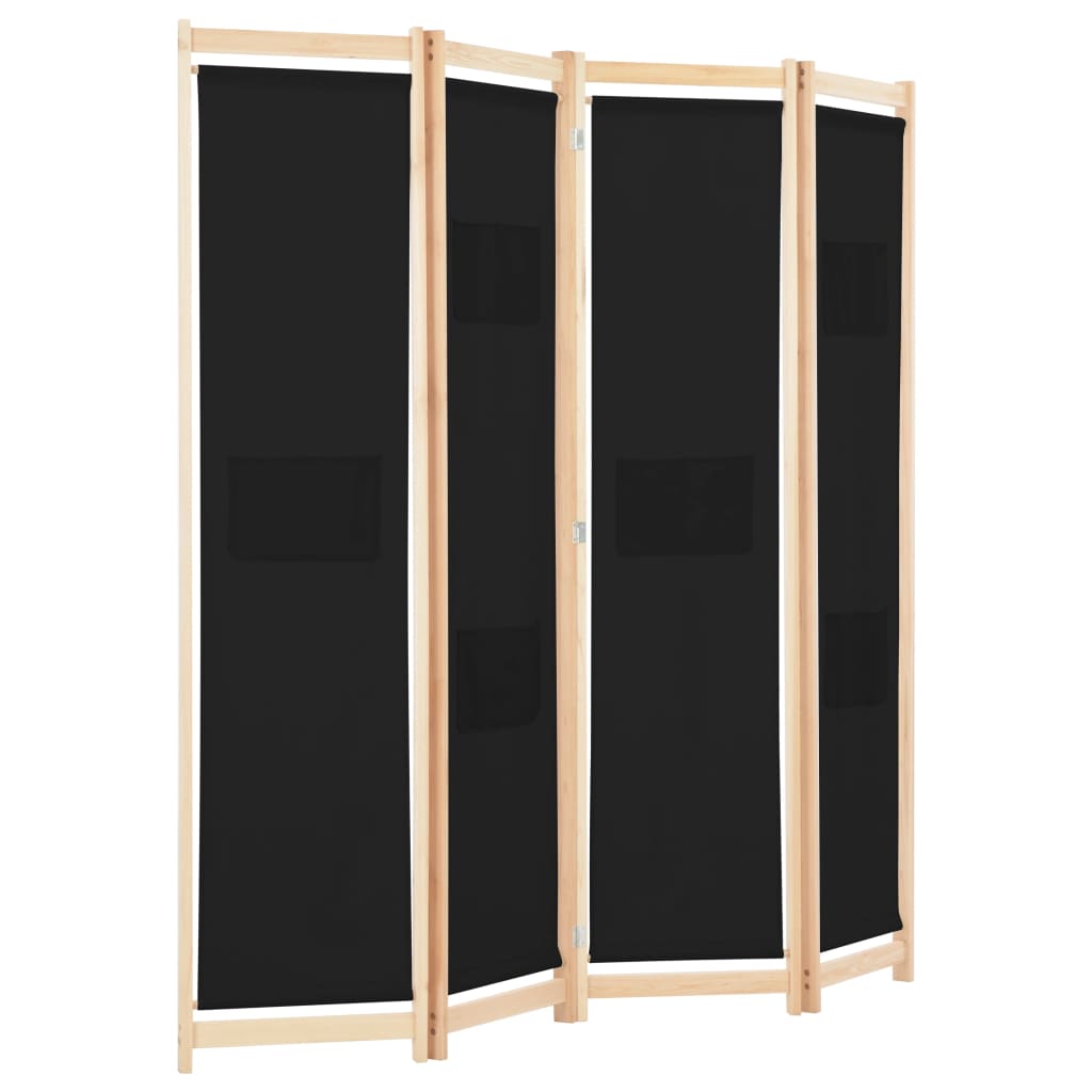 4-delt rumdeler sort 160 x 170 x 4 cm stof