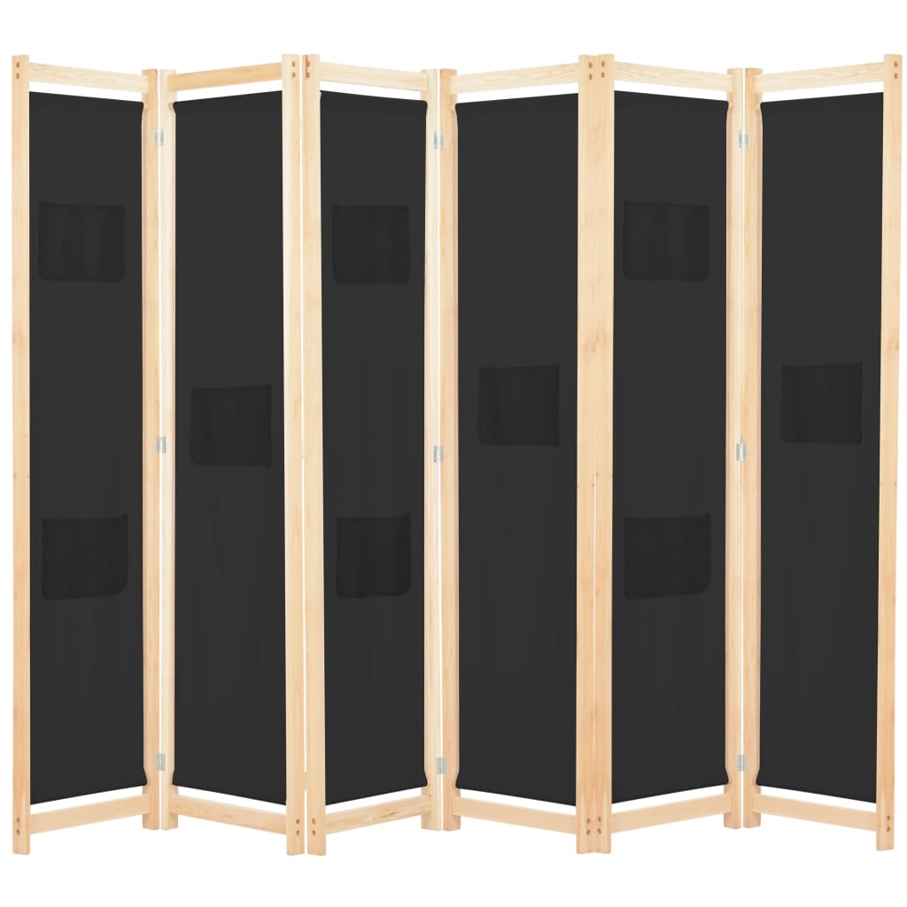 6-delt rumdeler sort 240 x 170 x 4 cm stof