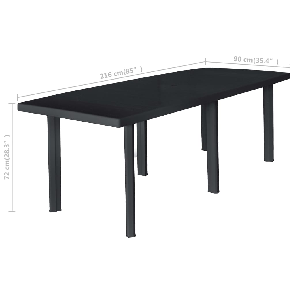 Havebord antracit 216x90x72 cm Plast