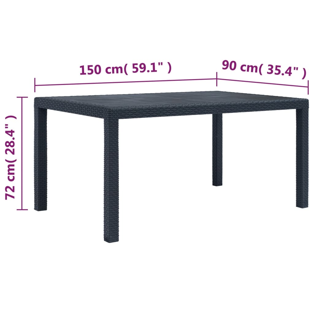Gartentisch Anthrazit 150x90x72 cm Kunststoff Rattan-Optik