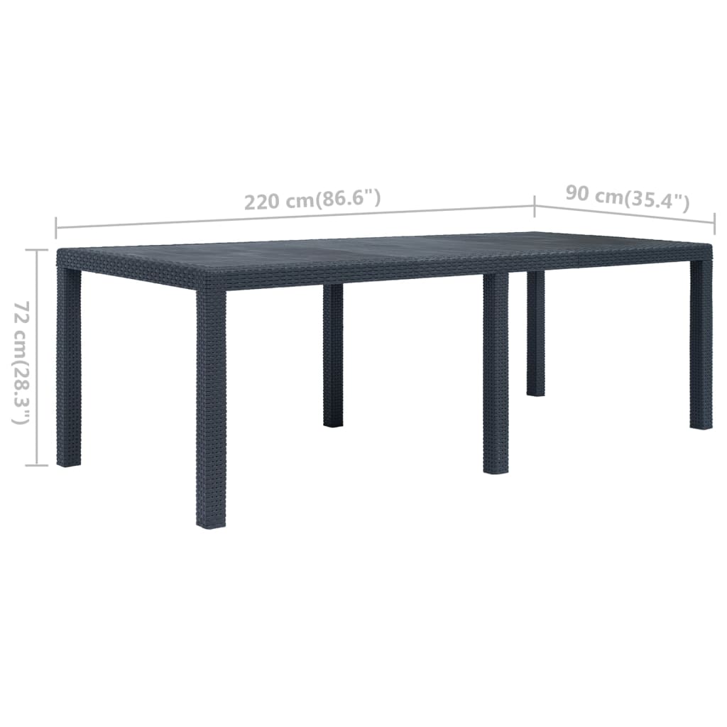 Gartentisch Anthrazit 220x90x72 cm Kunststoff Rattan-Optik