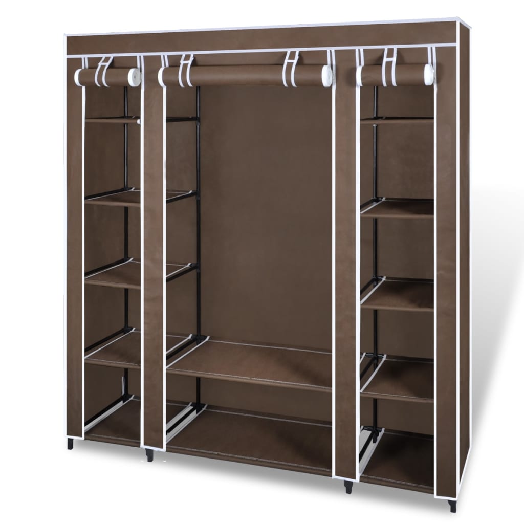 Stofgarderobe med rum og stænger 45×150×176 cm Brun