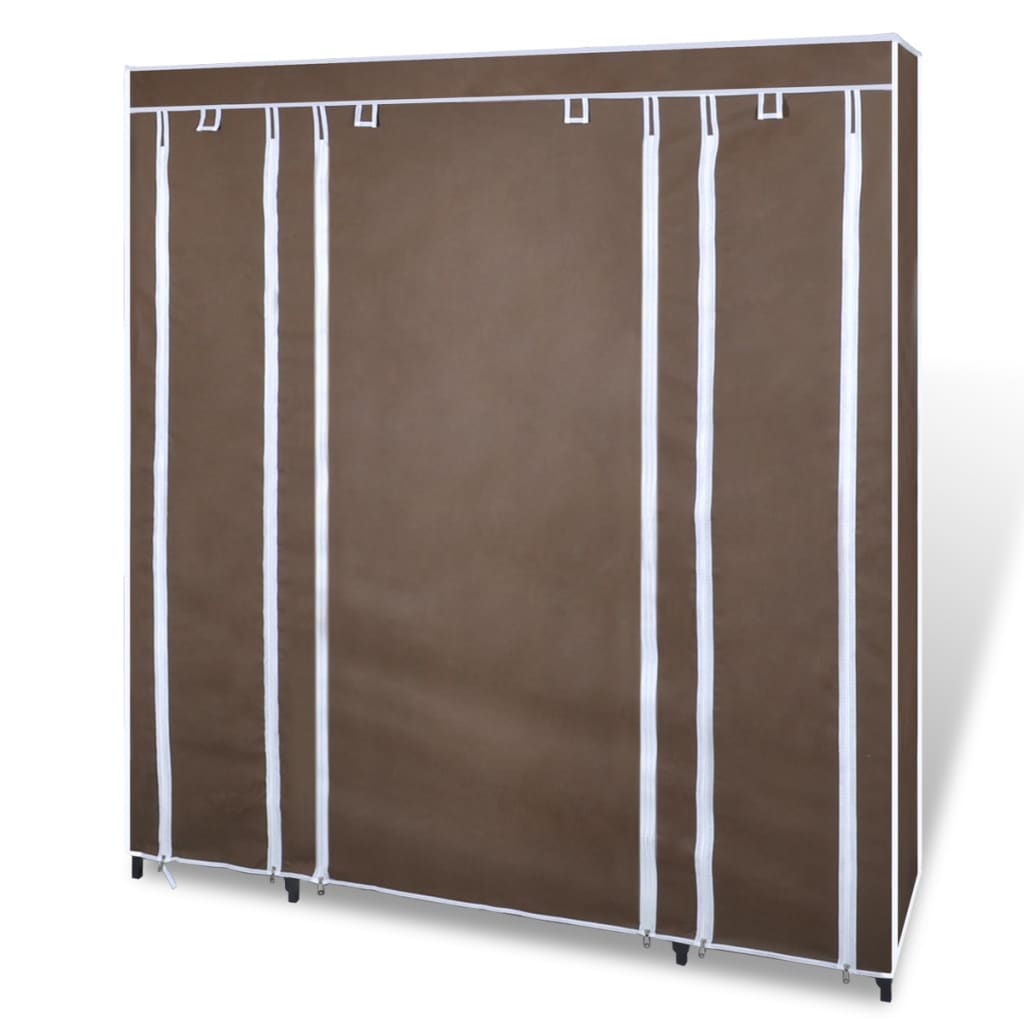 Stofgarderobe med rum og stænger 45×150×176 cm Brun