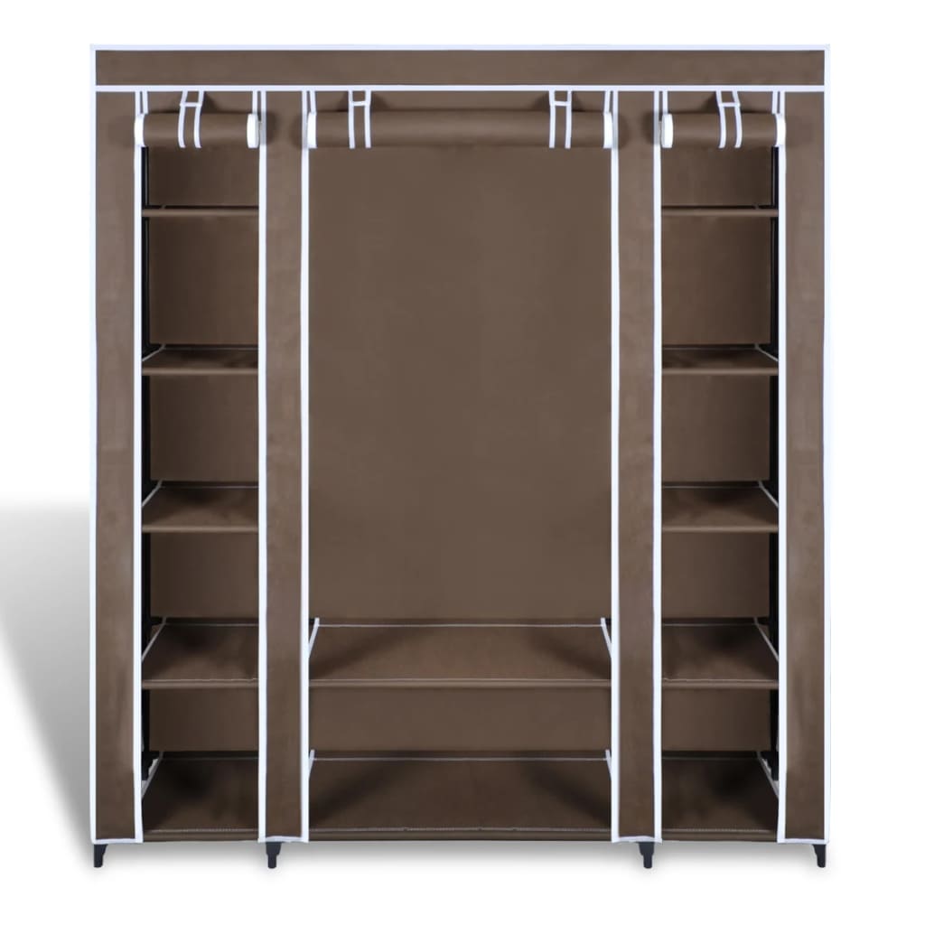 Stofgarderobe med rum og stænger 45×150×176 cm Brun