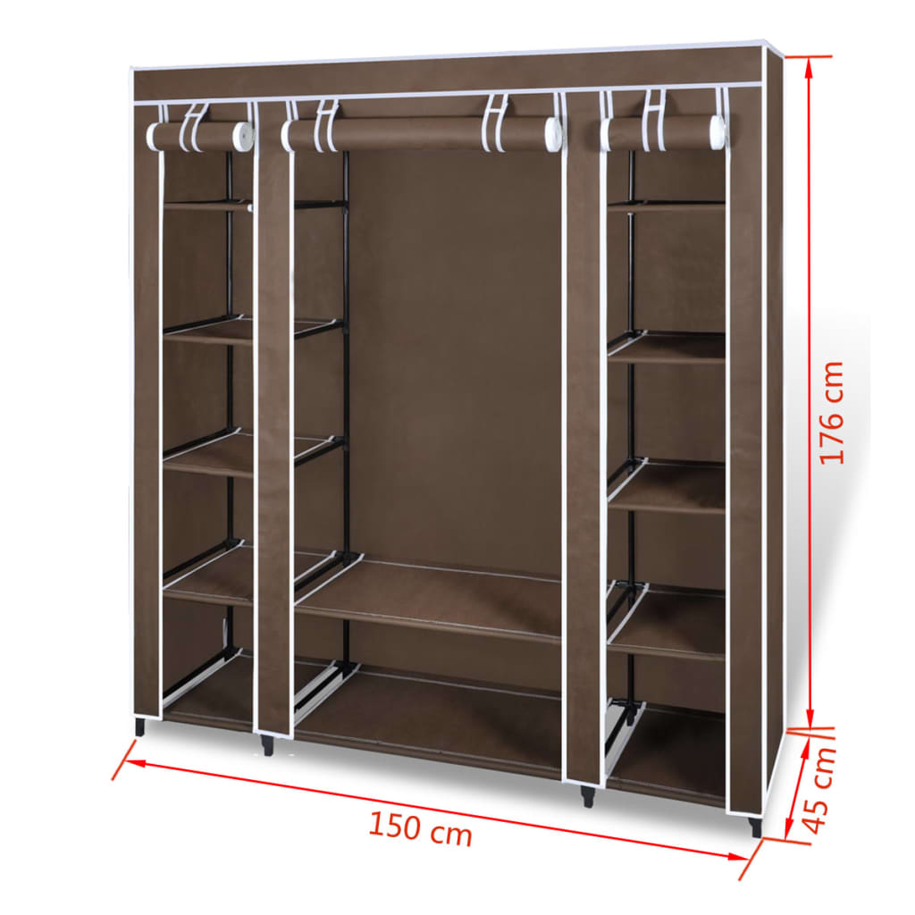 Stofgarderobe med rum og stænger 45×150×176 cm Brun