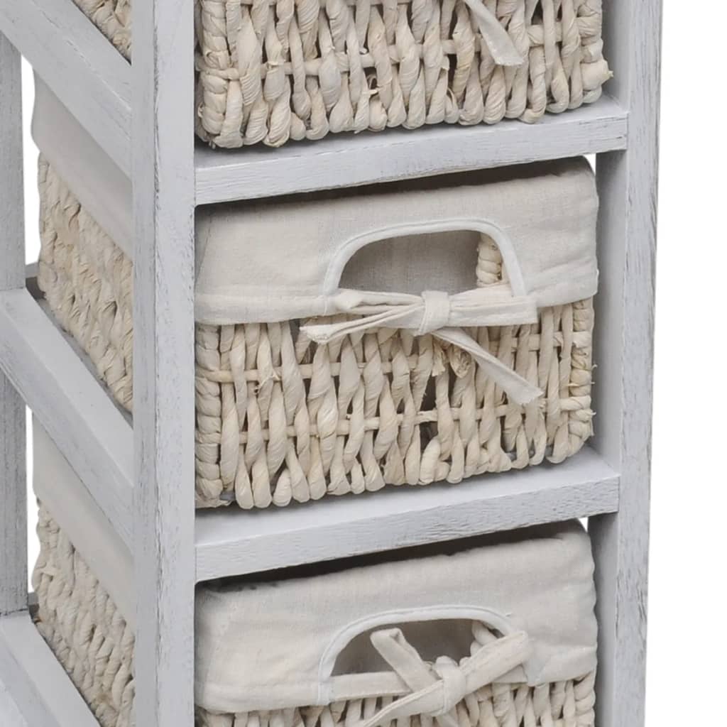 Holz-Schränkchen mit 3 Flechtkörben Weiß