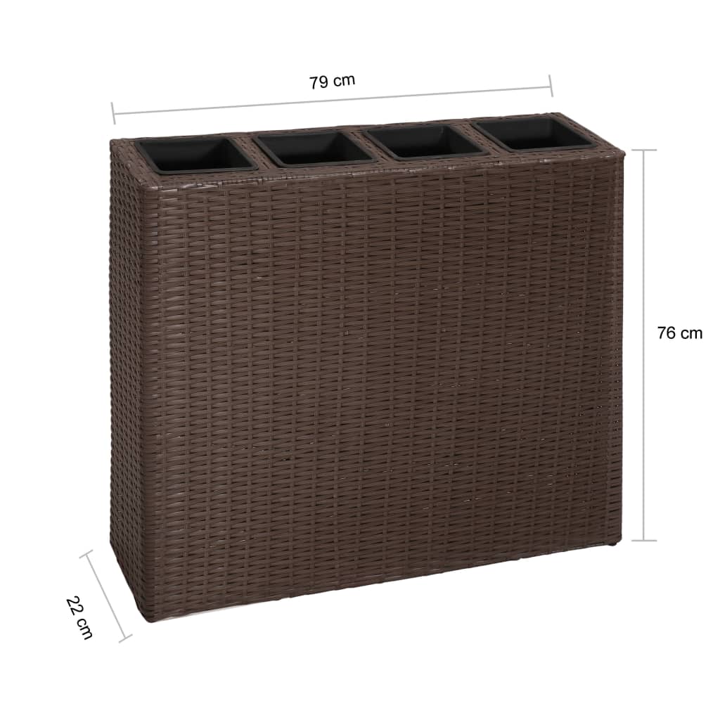 Haveseng med 4 potter polyrattan brun