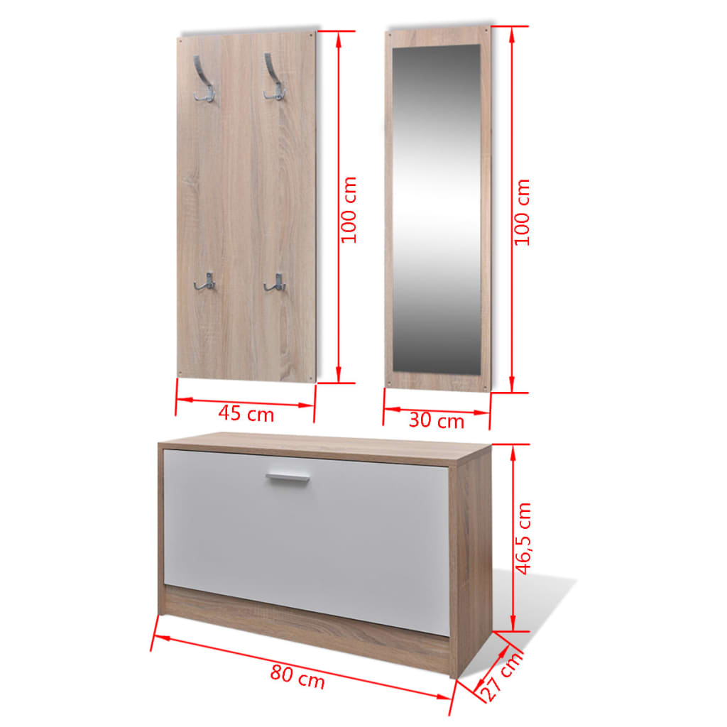 Garderobe Gang 3-i-1 Skoskab Skostativ Spejl