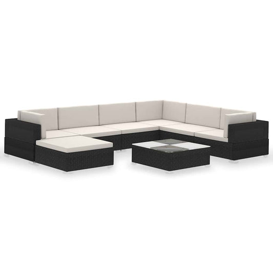 8-tlg. Garten-Lounge-Set mit Auflagen Poly Rattan Schwarz