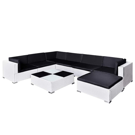 8-tlg. Garten-Lounge-Set mit Auflagen Poly Rattan Weiß