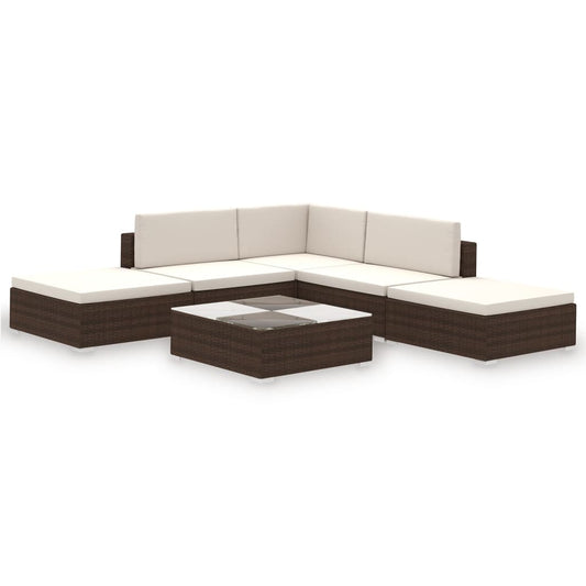 6-tlg. Garten-Lounge-Set mit Auflagen Poly Rattan Braun