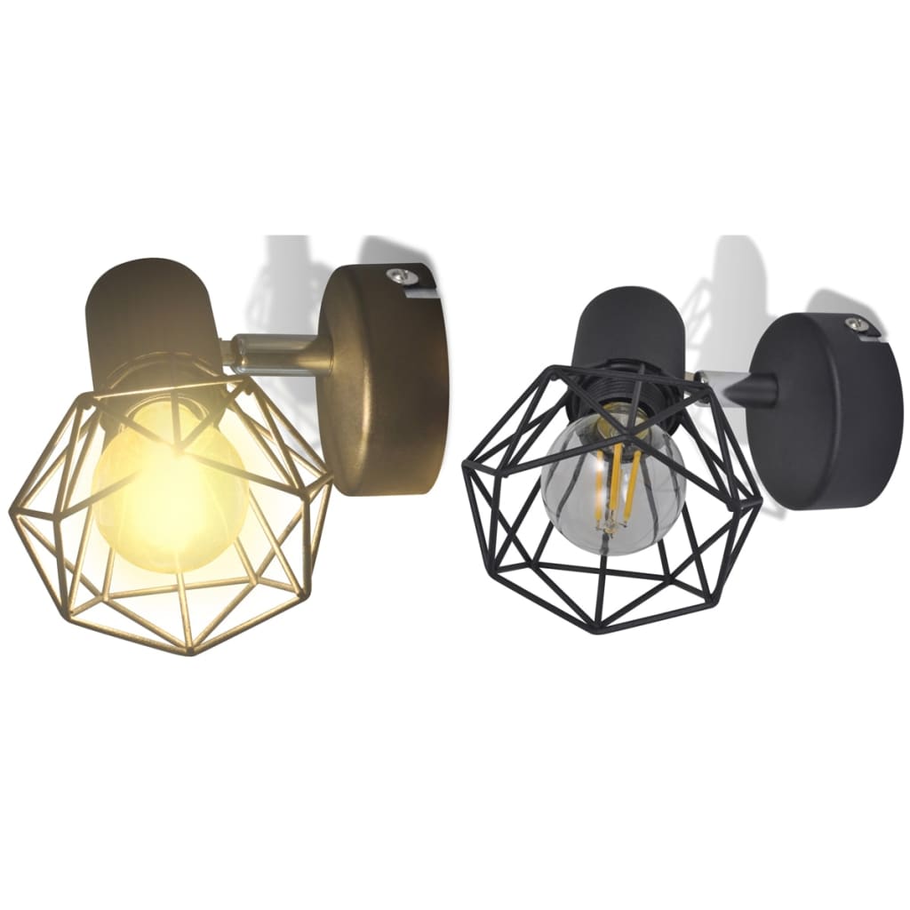 Væglamper 2 stk. LED-pære Industriel Trådskærm Sort