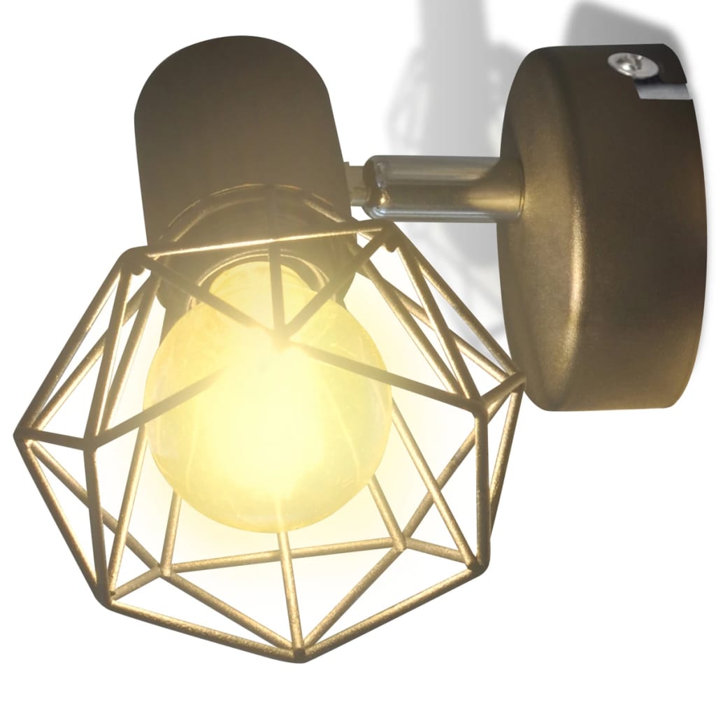 Væglamper 2 stk. LED-pære Industriel Trådskærm Sort
