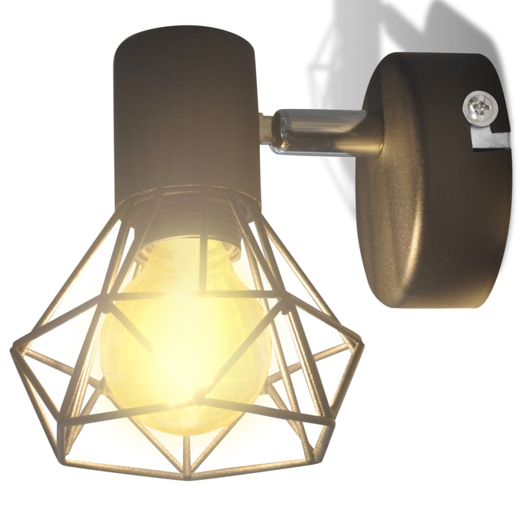 Væglamper 2 stk. LED-pære Industriel Trådskærm Sort