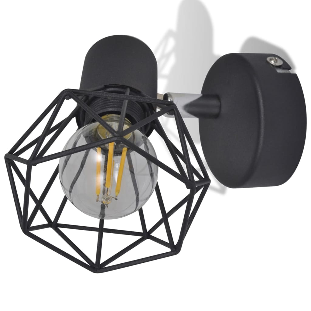 Væglamper 2 stk. LED-pære Industriel Trådskærm Sort