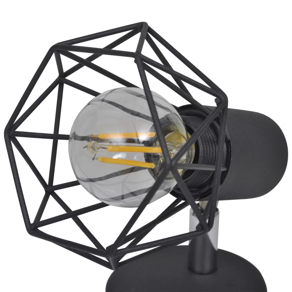 Væglamper 2 stk. LED-pære Industriel Trådskærm Sort