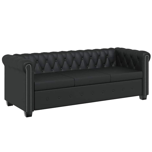 Chesterfield-Sofa 3-Sitzer Kunstleder Schwarz