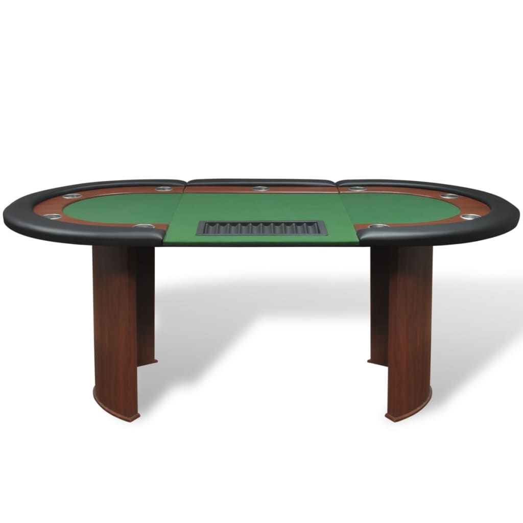 Pokerbord til 10 spillere med dealerområde og chipbakke Grøn