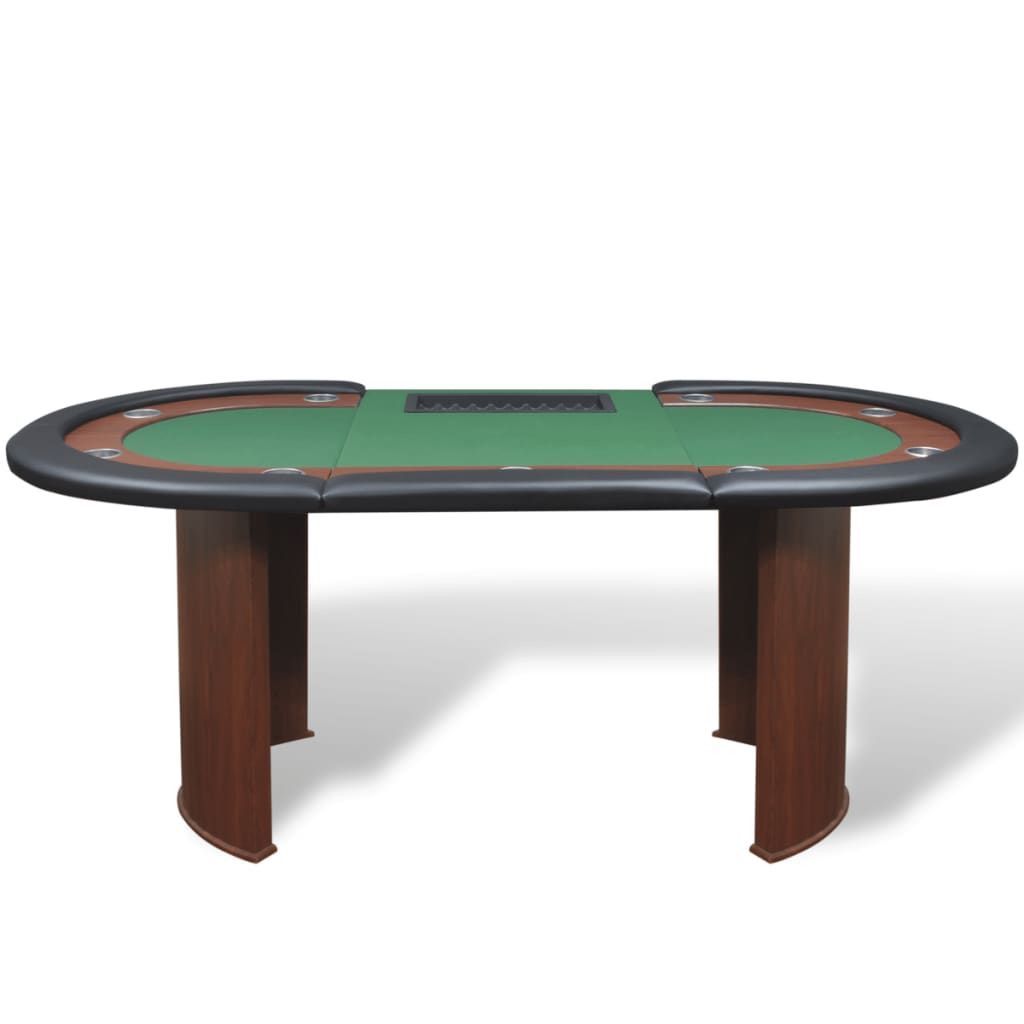 Pokerbord til 10 spillere med dealerområde og chipbakke Grøn