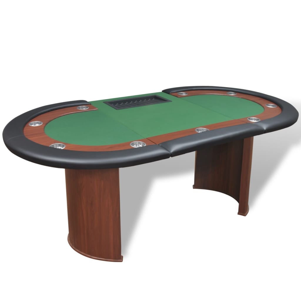 Pokerbord til 10 spillere med dealerområde og chipbakke Grøn