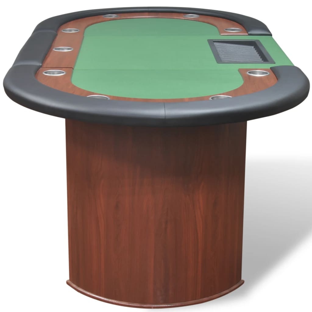 Pokerbord til 10 spillere med dealerområde og chipbakke Grøn