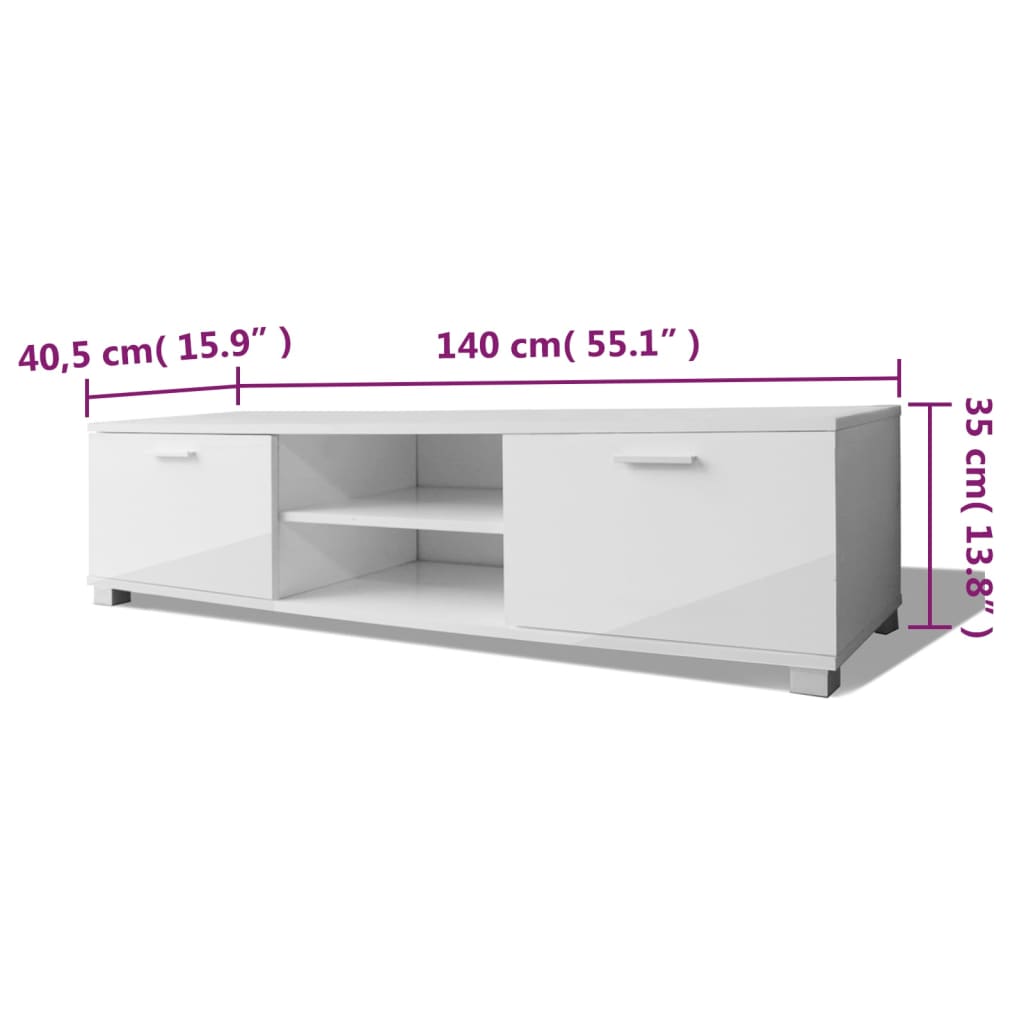 Tv-møbel højglans hvid 140x40,5x35 cm