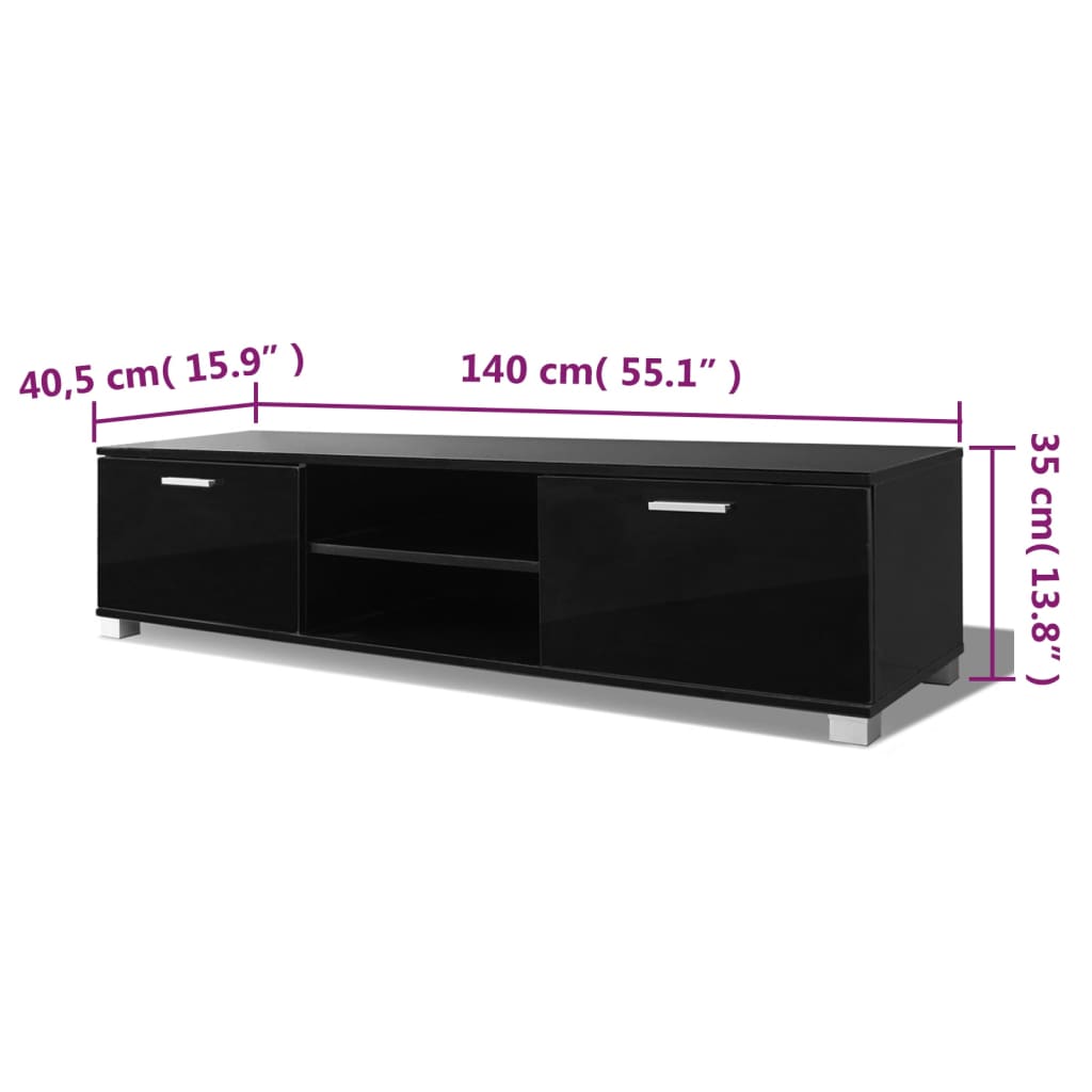 TV-møbel højglans sort 140x40,5x35 cm