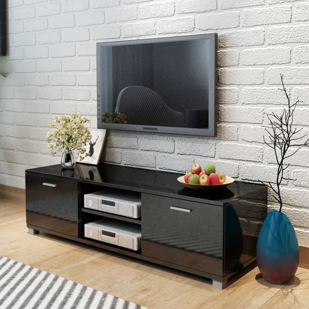 TV-møbel højglans sort 140x40,5x35 cm