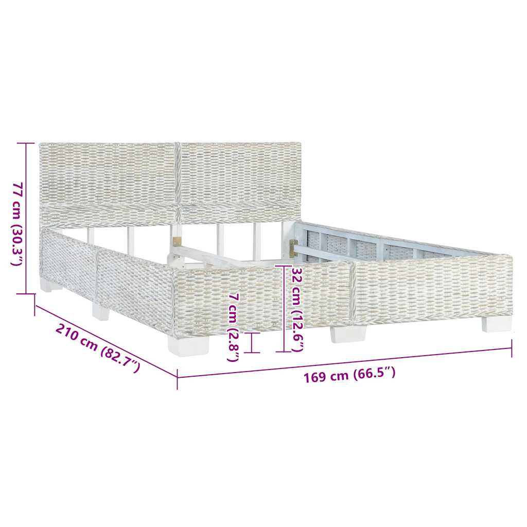 Bettgestell Grau Natur Rattan 160 x 200 cm