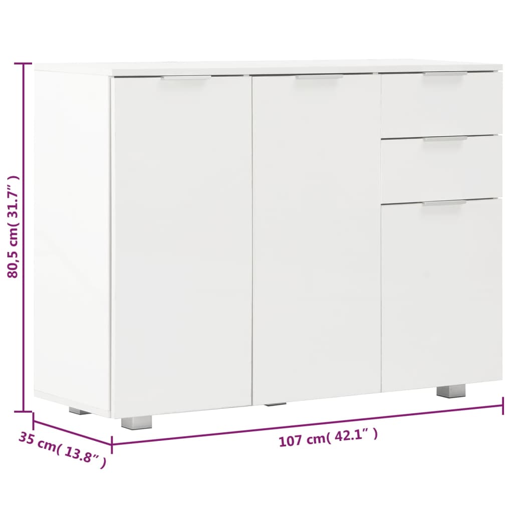 Skænk Højglans Hvid 107x35x80,5 cm