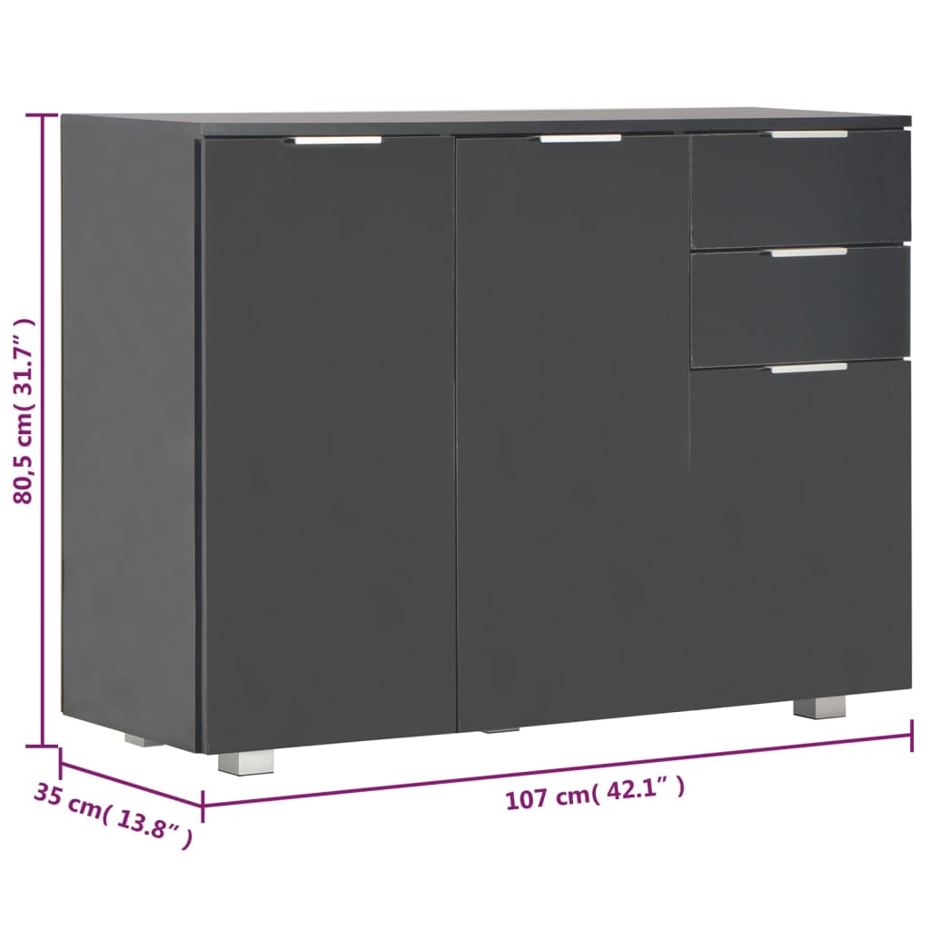 Skænk Højglans Sort 107x35x80,5 cm