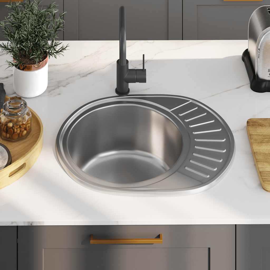 Einbauspüle mit Sieb und Siphon Oval Edelstahl