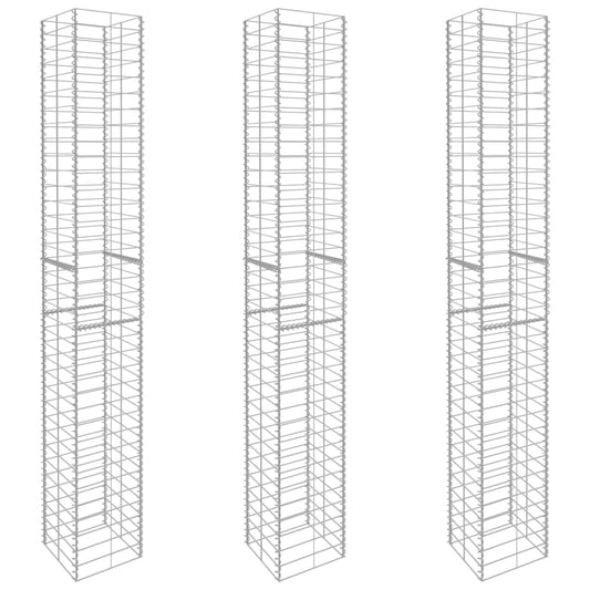 Gabionenkörbe 3 Stk. Verzinkter Stahl 25 x 25 x 197 cm