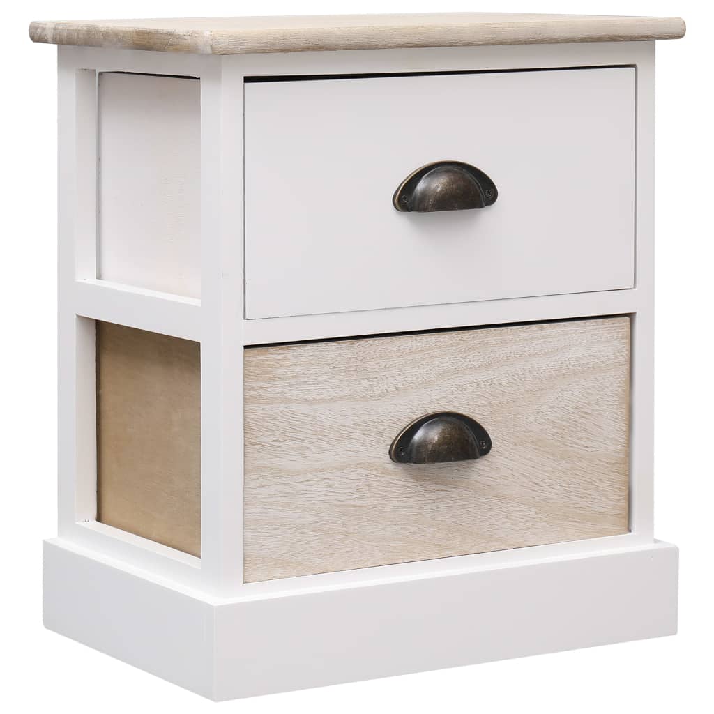 Nachttische 2 Stk. Weiß und Natur 38×28×45 cm Paulownia-Holz