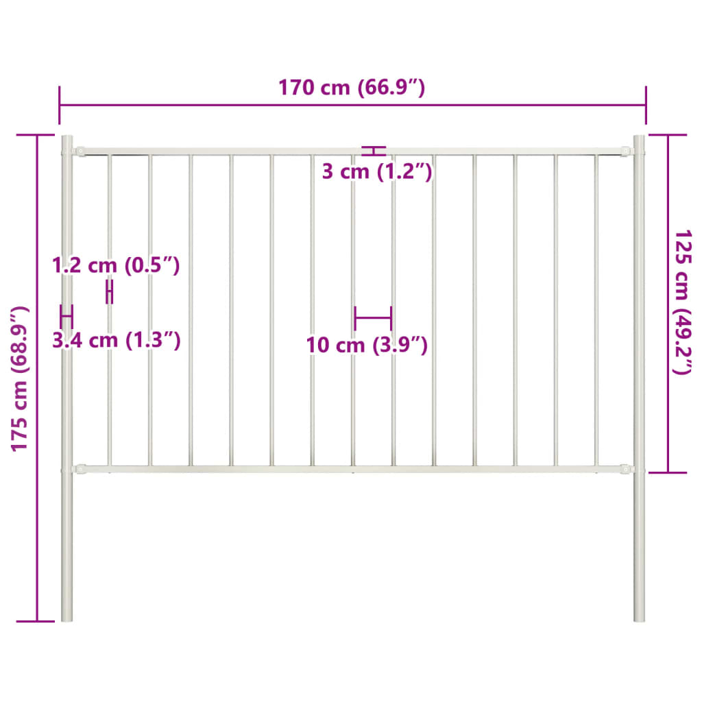 Zaunelement mit Pfosten Pulverbeschichteter Stahl 1,81x1,25 m Weiß