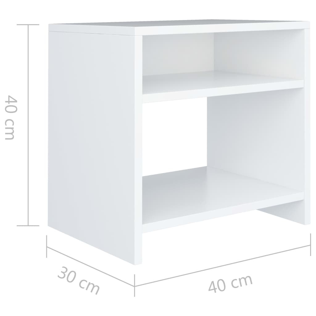 Sengeborde 2 stk Hvidt 40x30x40 cm træmateriale