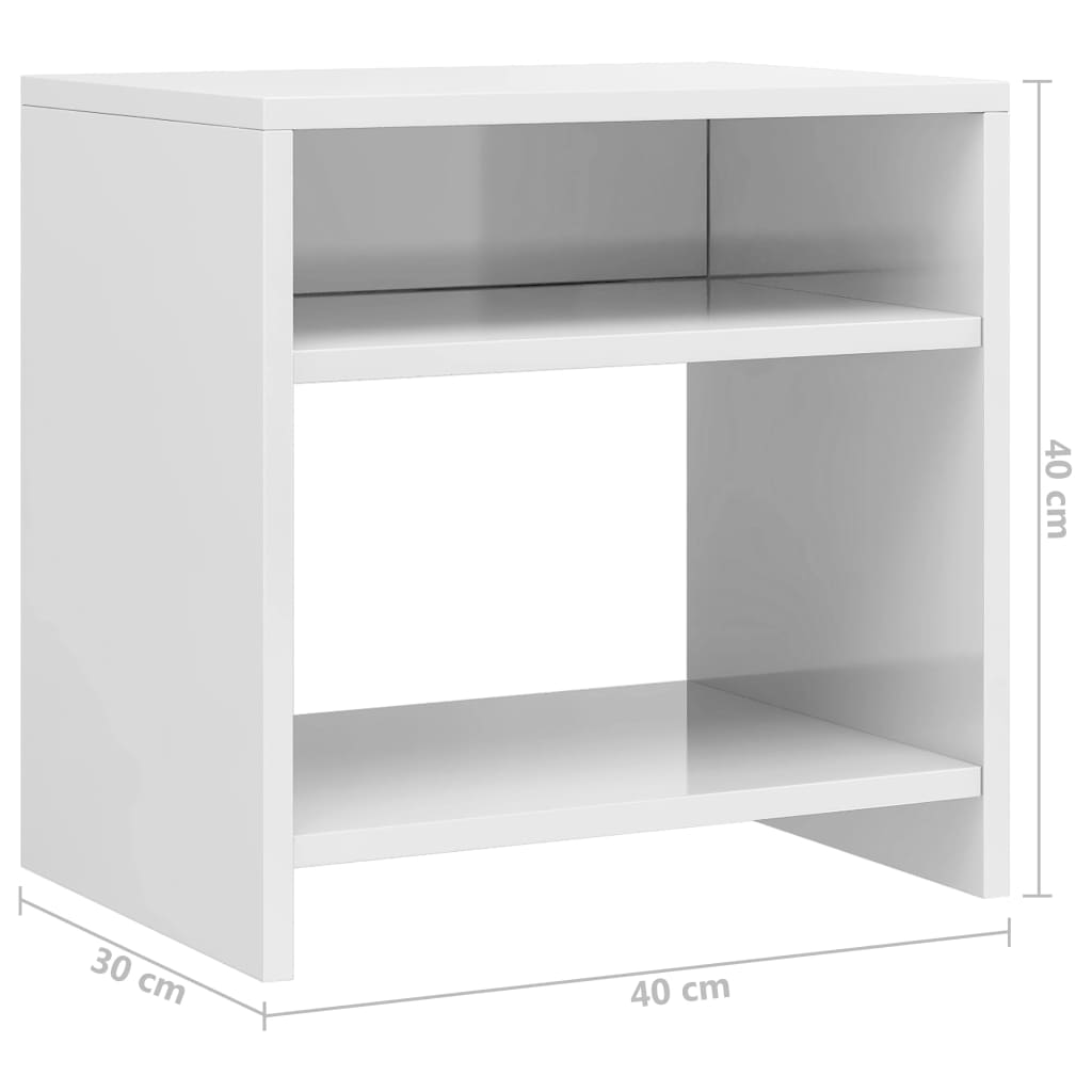 Sengeborde 2 stk Højglans hvid 40x30x40 cm træmateriale