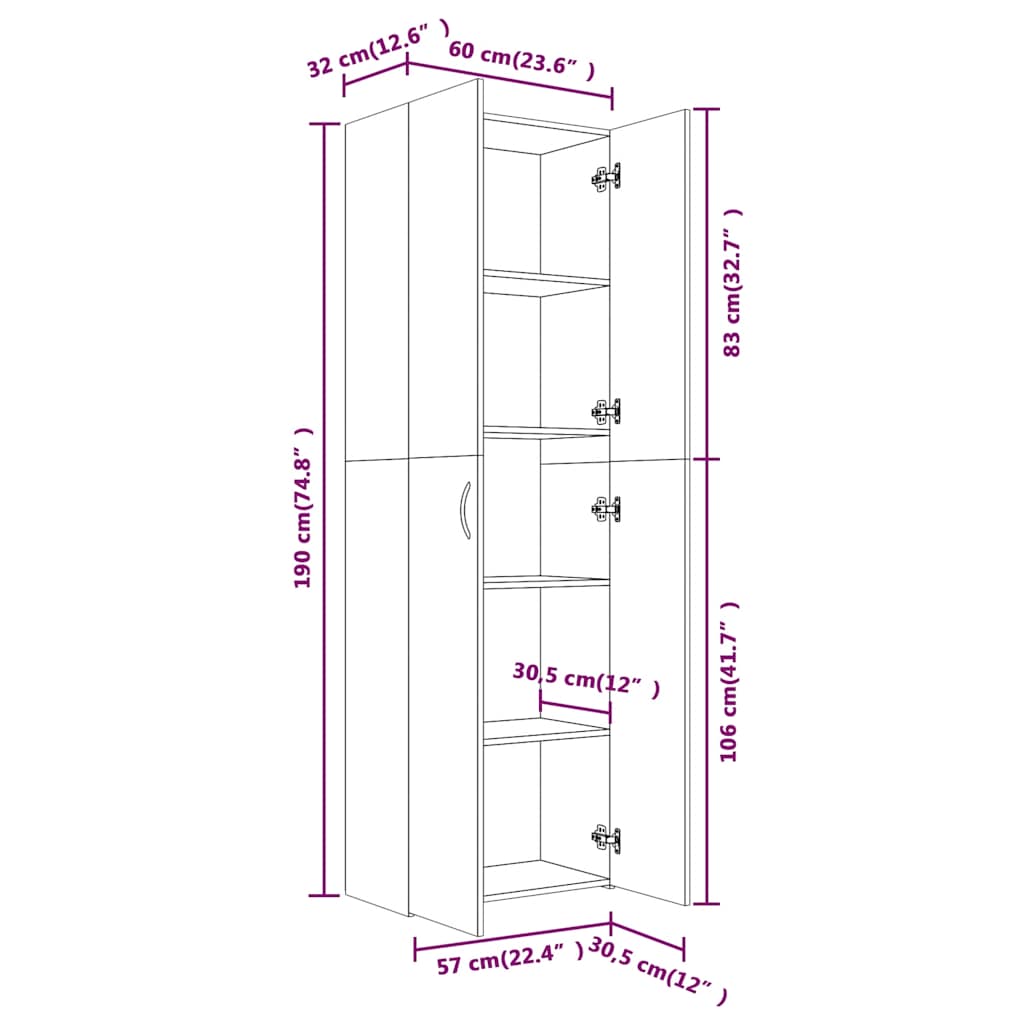 Büroschrank Sonoma-Eiche 60x32x190 cm Holzwerkstoff